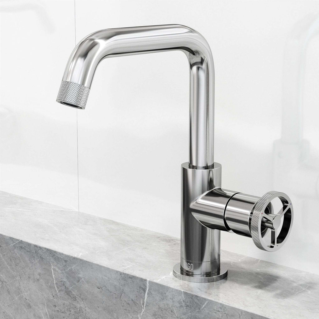 VIGO - Cass Single Hole Bathroom Faucet with Knurled Wheel Handle In Chrome Model# VG01047CH