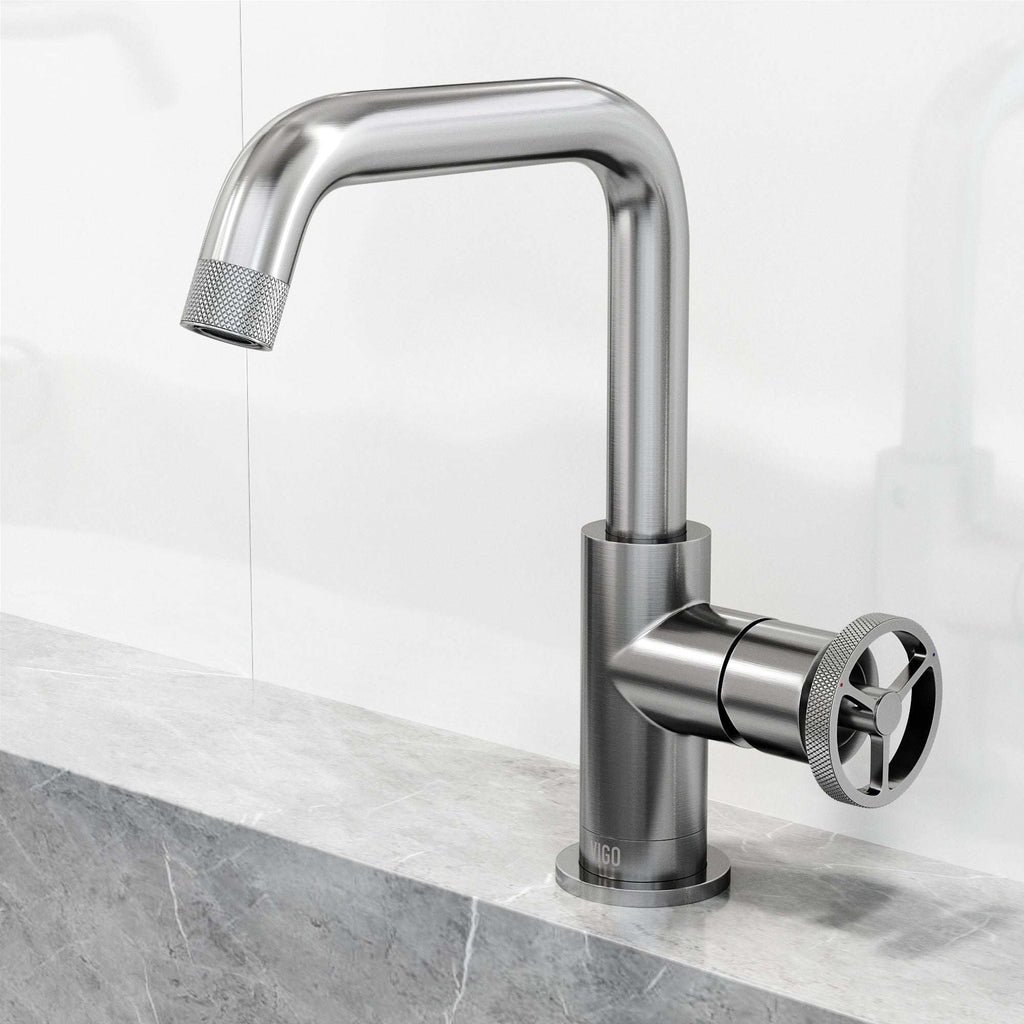 VIGO - Cass Single Hole Bathroom Faucet with Knurled Wheel Handle In Brushed Nickel Model# VG01047BN