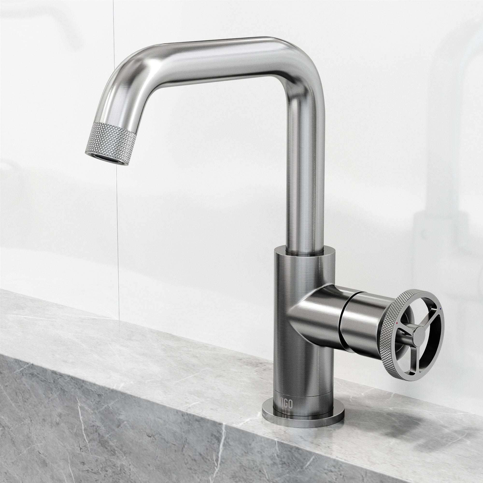 VIGO - Cass Single Hole Bathroom Faucet with Knurled Wheel Handle In Brushed Nickel Model# VG01047BN