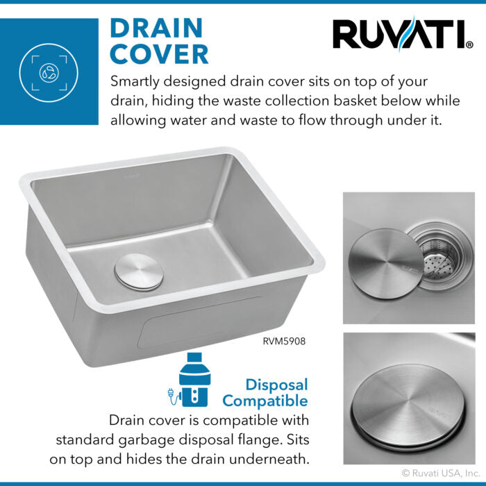 Modena Model: RVM5908 Ruvati 23-inch Undermount Kitchen Sink 16 Gauge Stainless Steel Single Bowl – RVM5908