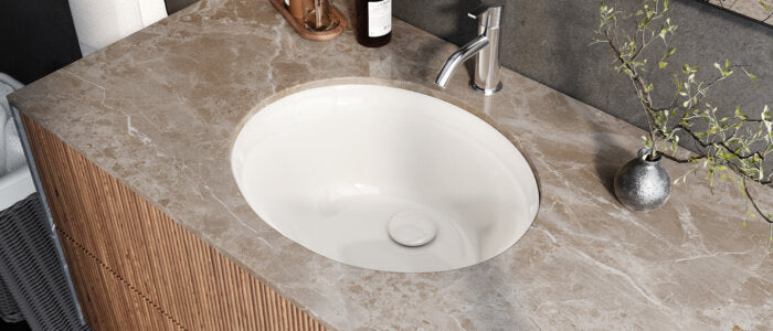 Krona Model: RVB0618BC Ruvati 16 x 13 inch Undermount Bathroom Sink Biscuit Oval Porcelain Ceramic with Overflow – RVB0618BC