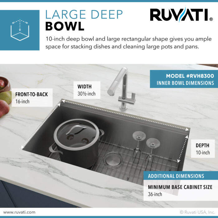 Roma Ruvati 32-inch Workstation Ledge Undermount 16 Gauge Stainless Steel Kitchen Sink Single Bowl – Model # RVH8300
