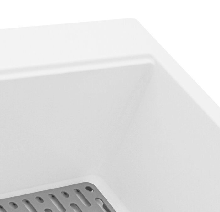 epiGranite Model: RVG1080WH Ruvati 33 x 22 inch epiGranite Drop-in Topmount Granite Composite Quartz Single Bowl Kitchen Sink – Arctic White Matte – RVG1080WH