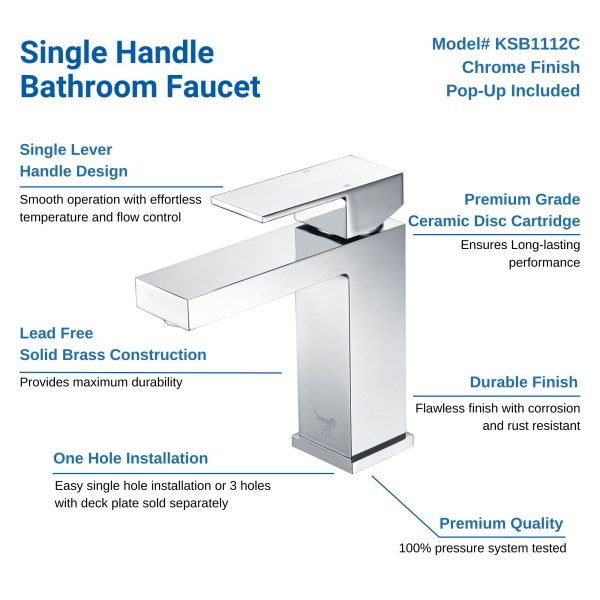 Oakland Single Handle 1 Hole Bathroom Sink Faucet with Pop Up Drain Model# KSB1112C