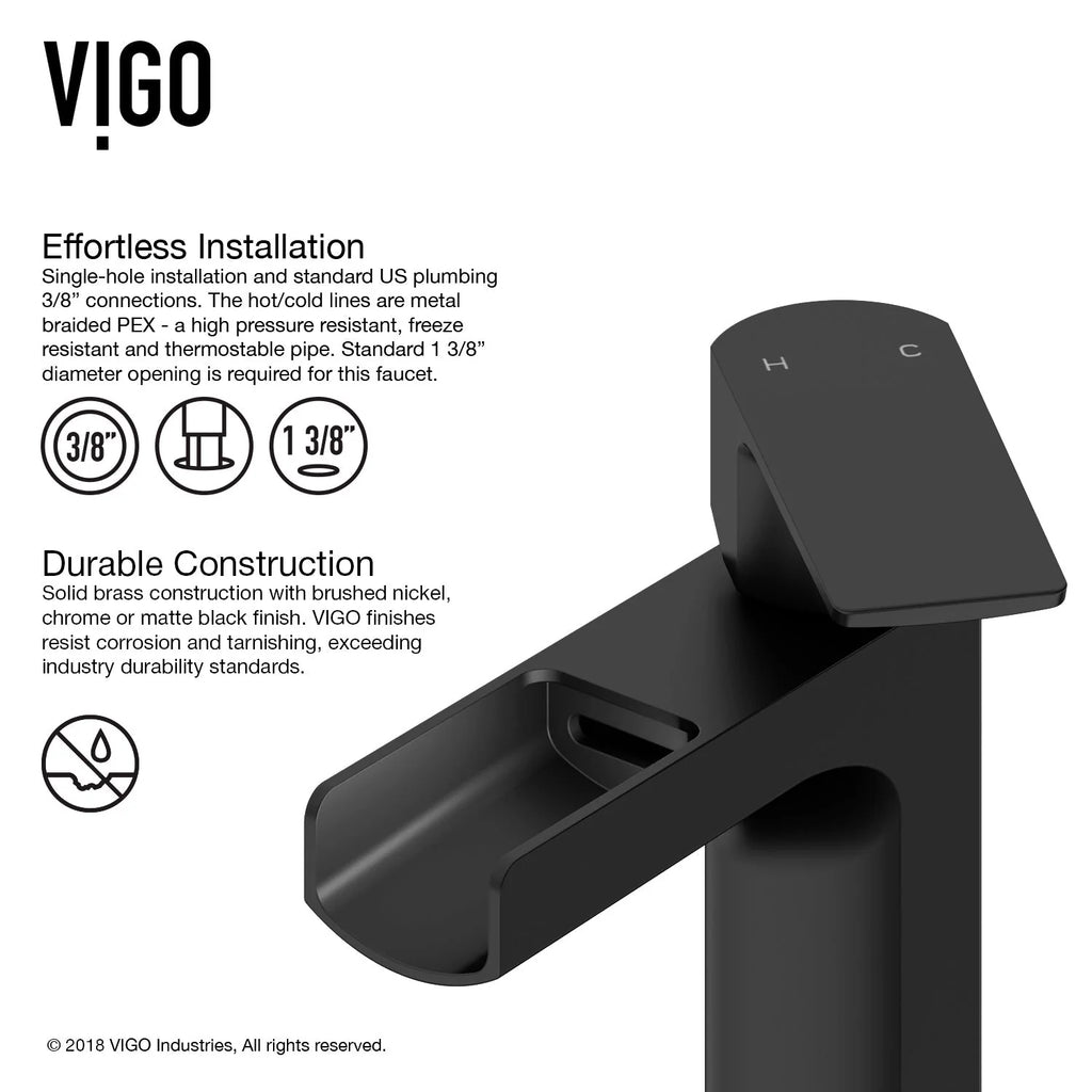 VIGO - Amada Single Hole Open Spout Bathroom Faucet In Matte Black Finish Model# VG01042MB