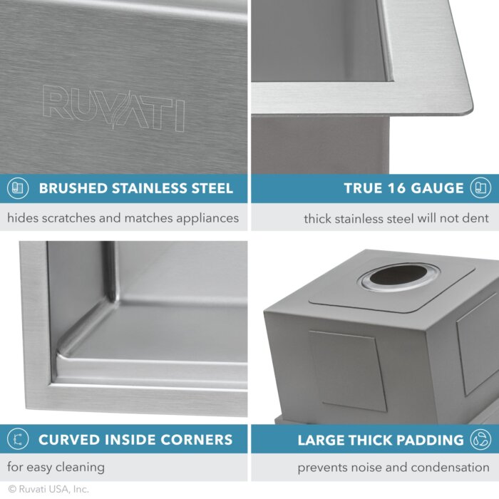 Roma Pro Ruvati 24-inch Workstation Rounded Corners Undermount Ledge Kitchen Sink with Accessories – Model # RVH8324