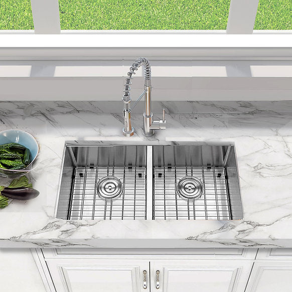 Nantucket Sinks - Small Radius Undermount Equal Double Bowl Stainless Steel Sink Model# SR3219-DE-16