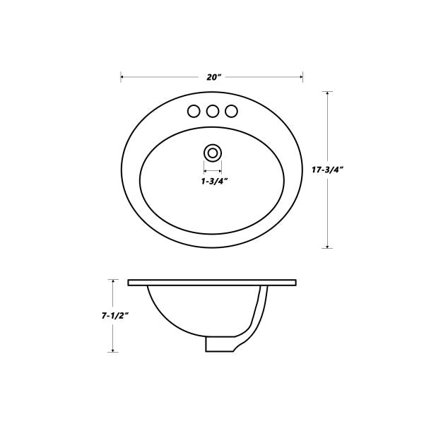 Oakland 20″ x 17″ Oval Drop-In Top Mount Ceramic Bathroom Sink with Overflow Drain – Model #LVT2017W