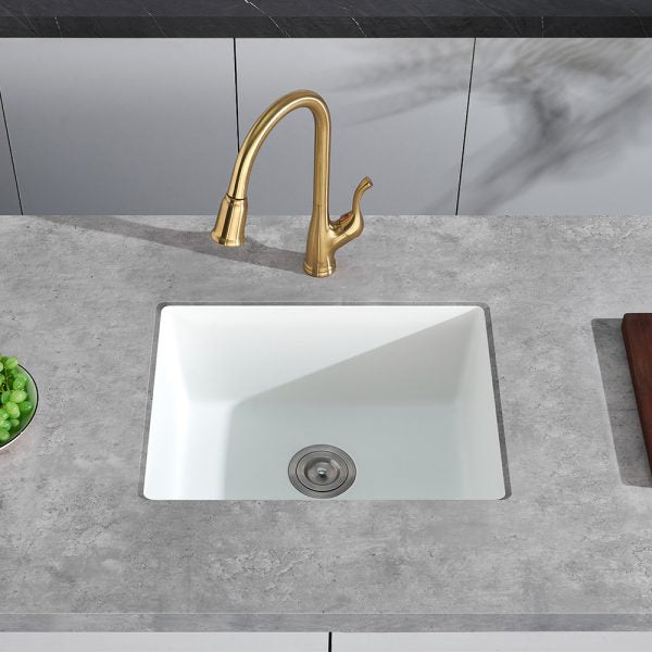 Oakland 23″ Undermount Granite Composite Single Bowl Kitchen Sink In White Model# KGU23189WT