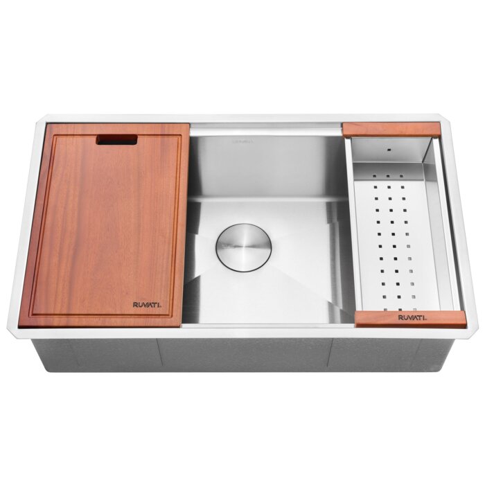 Roma Pro Ruvati 30-inch Workstation Rounded Corners Undermount Ledge Kitchen Sink with Accessories – Model # RVH8320