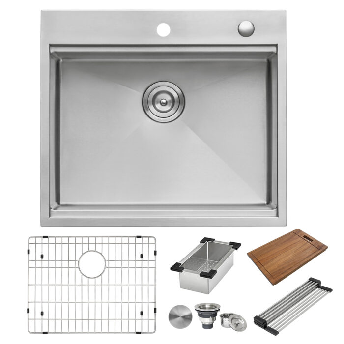 Siena Ruvati 25" x 22" Workstation Drop-in Topmount 16 Gauge Stainless Steel Rounded Corners Ledge Kitchen Sink Single Bowl – Model # RVH8023