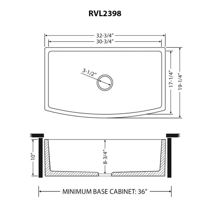 Fiamma Model: RVL2398BS Ruvati 33 inch Fireclay White Farmhouse Kitchen Sink Bow Front Curved Apron Single Bowl – RVL2398BS