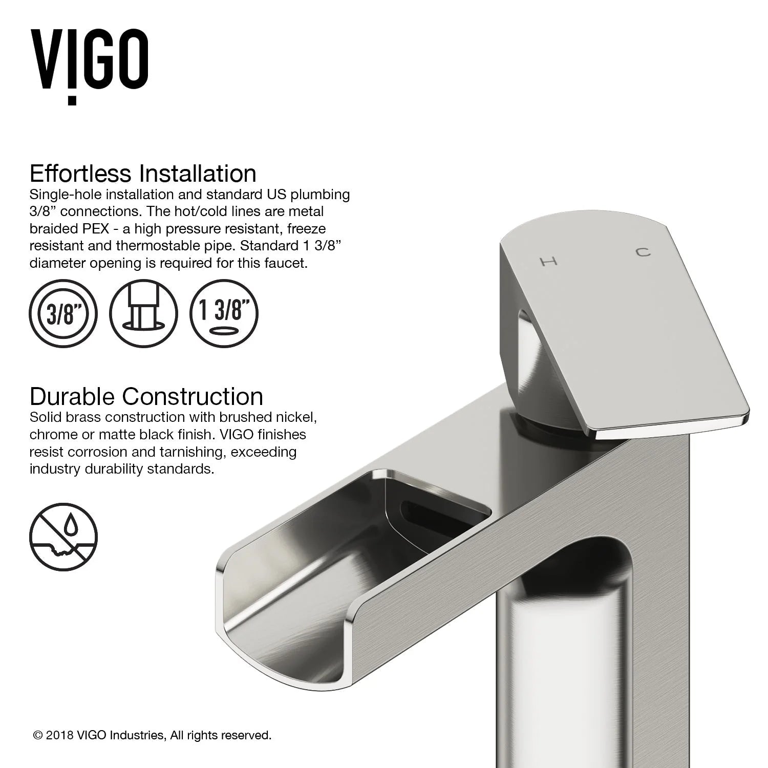 VIGO - Amada Single Hole Open Spout Bathroom Faucet In Brushed Nickel Finish Model# VG01042BN