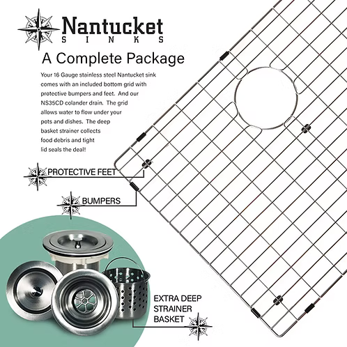 Nantucket Sinks Pro Series Rectangle Single Bowl Undermount Small Radius Corners Stainless Steel Kitchen Sink Model# SR2318-16