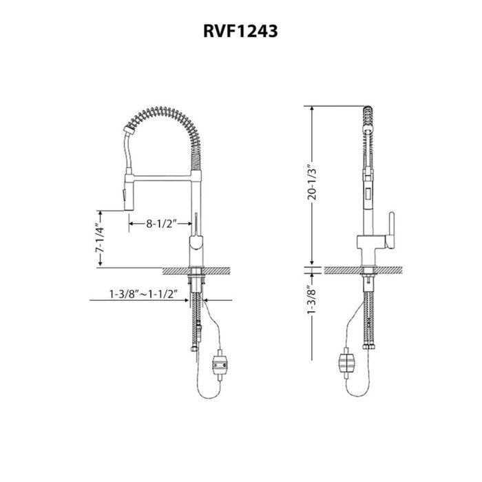 Seneca Model: RVF1243MB Ruvati Seneca Single Handle Pull Down Spiral Spring Kitchen Faucet with Sprayer in Matte Black – RVF1243MB