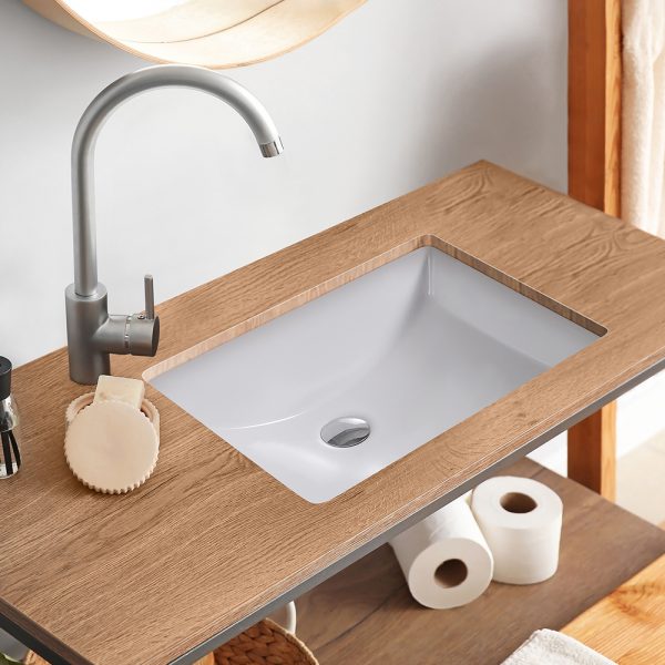 Oakland 18″ x 12″ White Rectangular Undermount Ceramic Bathroom Sink with Overflow Drain – Model# LVU1812W