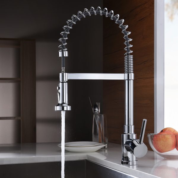Single Handle 1 Hole Pull-Down Kitchen Faucet with Spring in Chrome Model# KSK1115C
