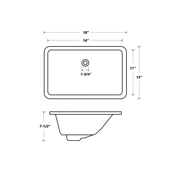 Oakland 16″ x 11″ White Rectangular Undermount Ceramic Bathroom Sink with Overflow Drain – Model# LVU1611-W