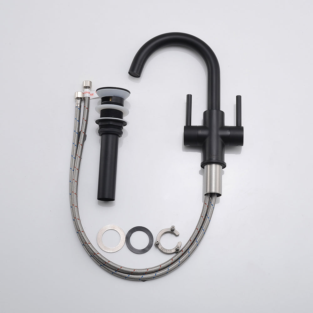 Oakland Two Handle Bathroom Sink Faucet with Pop Up Drain in Matte Black – Model # KSB1217MB