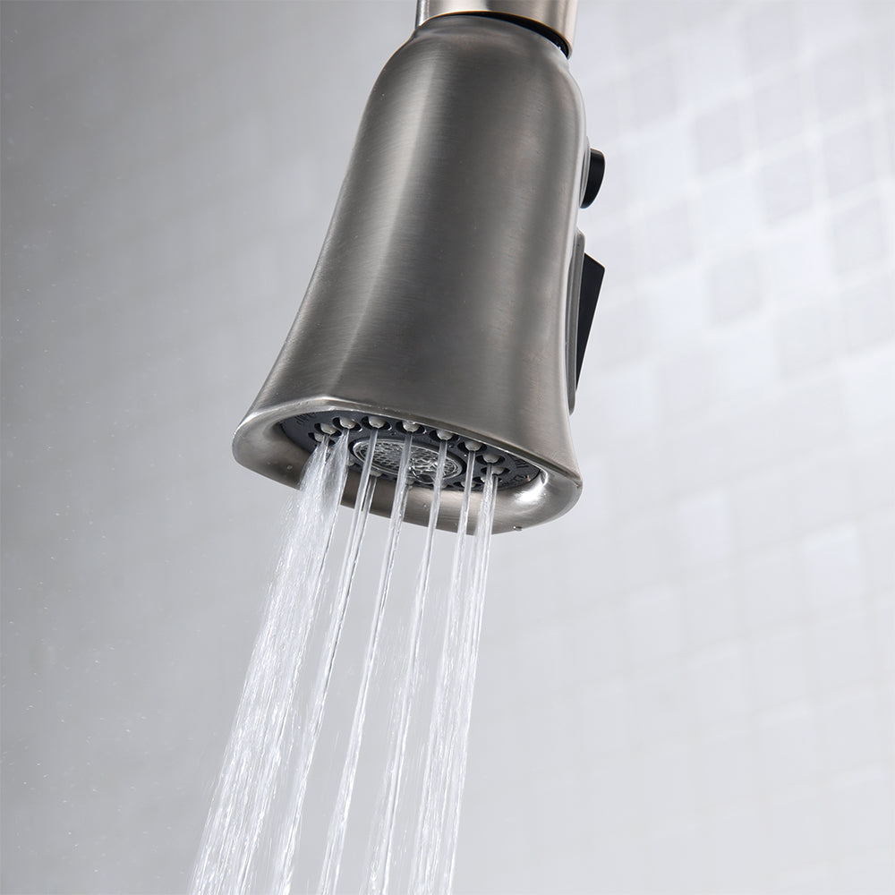 Single Handle 1 Hole Pull-Down Kitchen Faucet in Brushed Nickel – Model# KSK1122BN