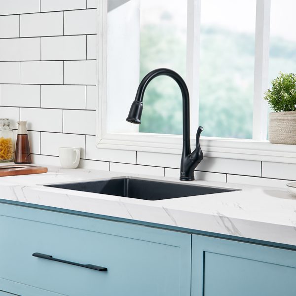 Oakland 23″ Undermount Granite Composite Single Bowl Kitchen Sink In Black Model# KGU23189BK