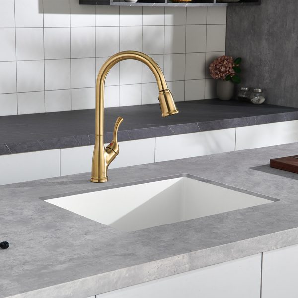 Oakland 23″ Undermount Granite Composite Single Bowl Kitchen Sink In White Model# KGU23189WT