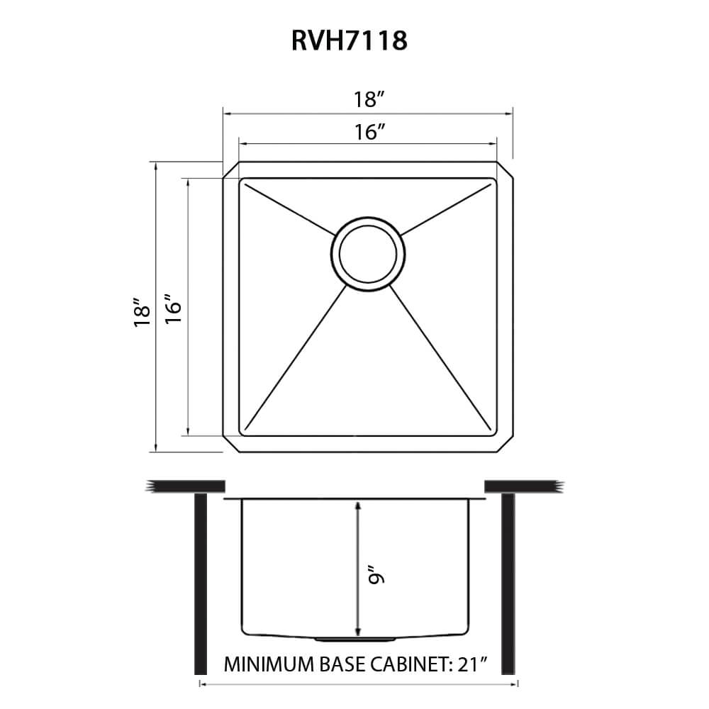 Gravena Ruvati 18" Undermount Bar Prep 16 Gauge Kitchen Sink Round Corners Stainless Steel Single Bowl – Model# RVH7118