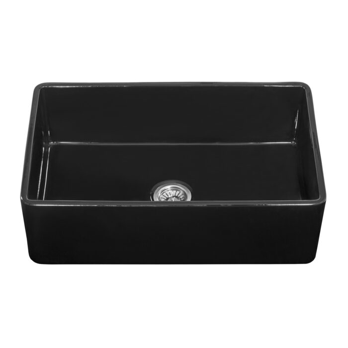 Fiamma Ruvati 33" x 20" Fireclay Reversible Farmhouse Apron-Front Kitchen Sink Single Bowl – Glossy Black – Model# RVL2300BK