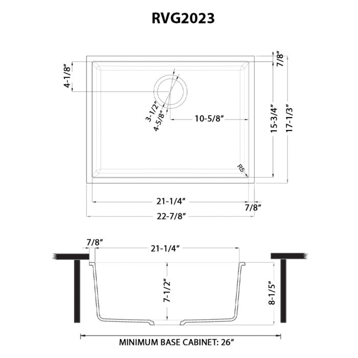epiGranite Model: RVG2023BK Ruvati 23 x 17 inch Granite Composite Quartz Undermount Single Bowl Wet Bar Prep Sink – Midnight Black – RVG2023BK