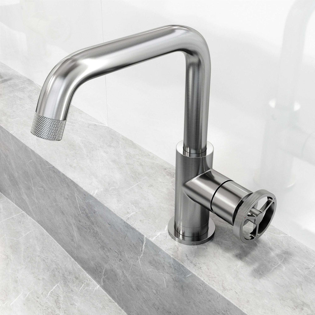VIGO - Cass Single Hole Bathroom Faucet with Knurled Wheel Handle In Brushed Nickel Model# VG01047BN