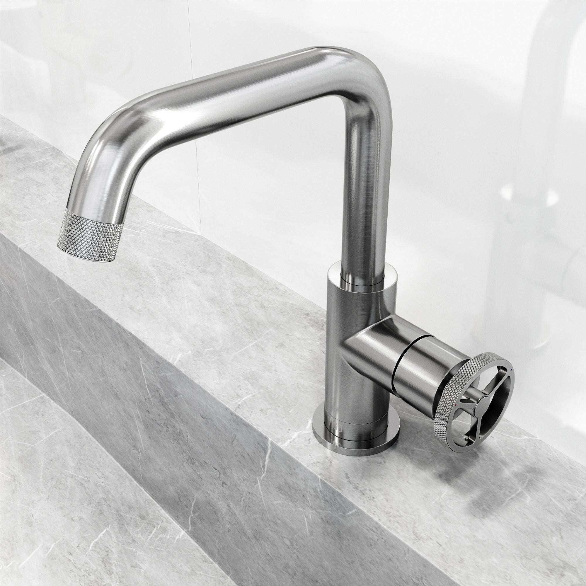 VIGO - Cass Single Hole Bathroom Faucet with Knurled Wheel Handle In Brushed Nickel Model# VG01047BN