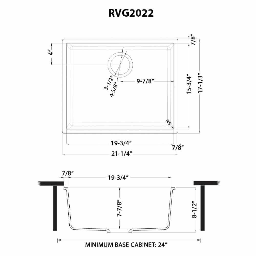 epiGranite Model: RVG2022WH Ruvati 21 x 17 inch Granite Composite Quartz Undermount Single Bowl Wet Bar Prep Sink – Arctic White Matte – RVG2022WH