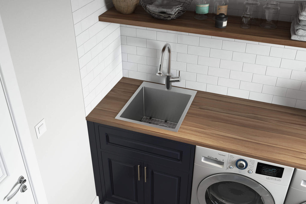 Forma Pro Ruvati Top Mount Laundry Utility Sink 18" x 22" x 12" Rounded Corners Deep 16 Gauge Stainless Steel – Model# RVU6018