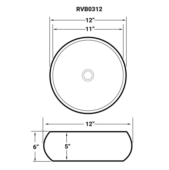 Vista Model: RVB0312 Ruvati 12 inch Bathroom Vessel Sink Round White Circular Above Counter Porcelain Ceramic – Model# RVB0312