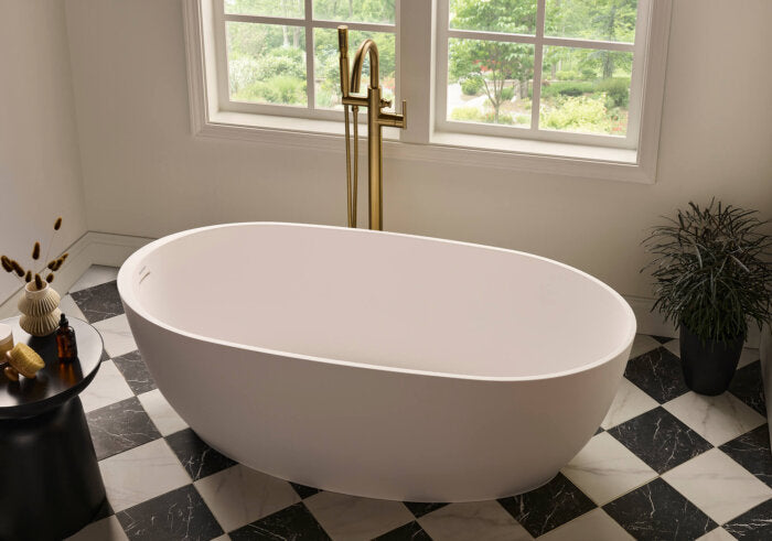 Canali Ruvati 59-inch Matte White epiStone Solid Surface Oval Freestanding Bathtub Canali – Model# RVB6744WH