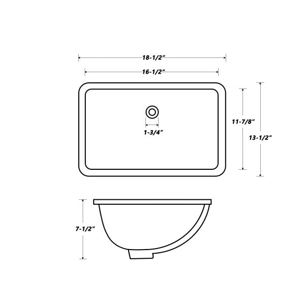 Oakland 16″ x 11″ Biscuit Rectangular Undermount Ceramic Bathroom Sink with Overflow Drain – Model# LVU1612-B