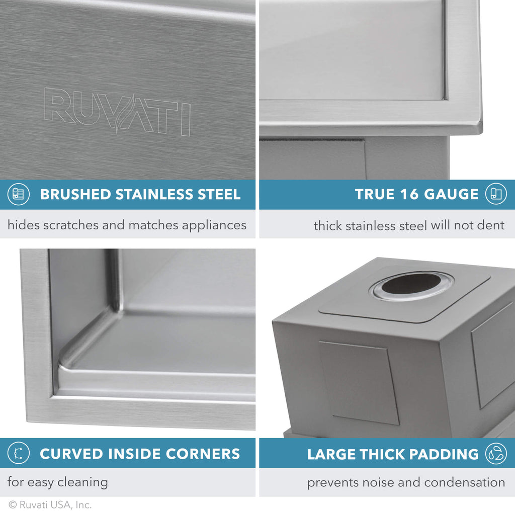Siena Ruvati 33" x 22" Workstation Drop-in 40/60 Double Bowl Topmount Rounded Corners Kitchen Sink – Model # RVH8036
