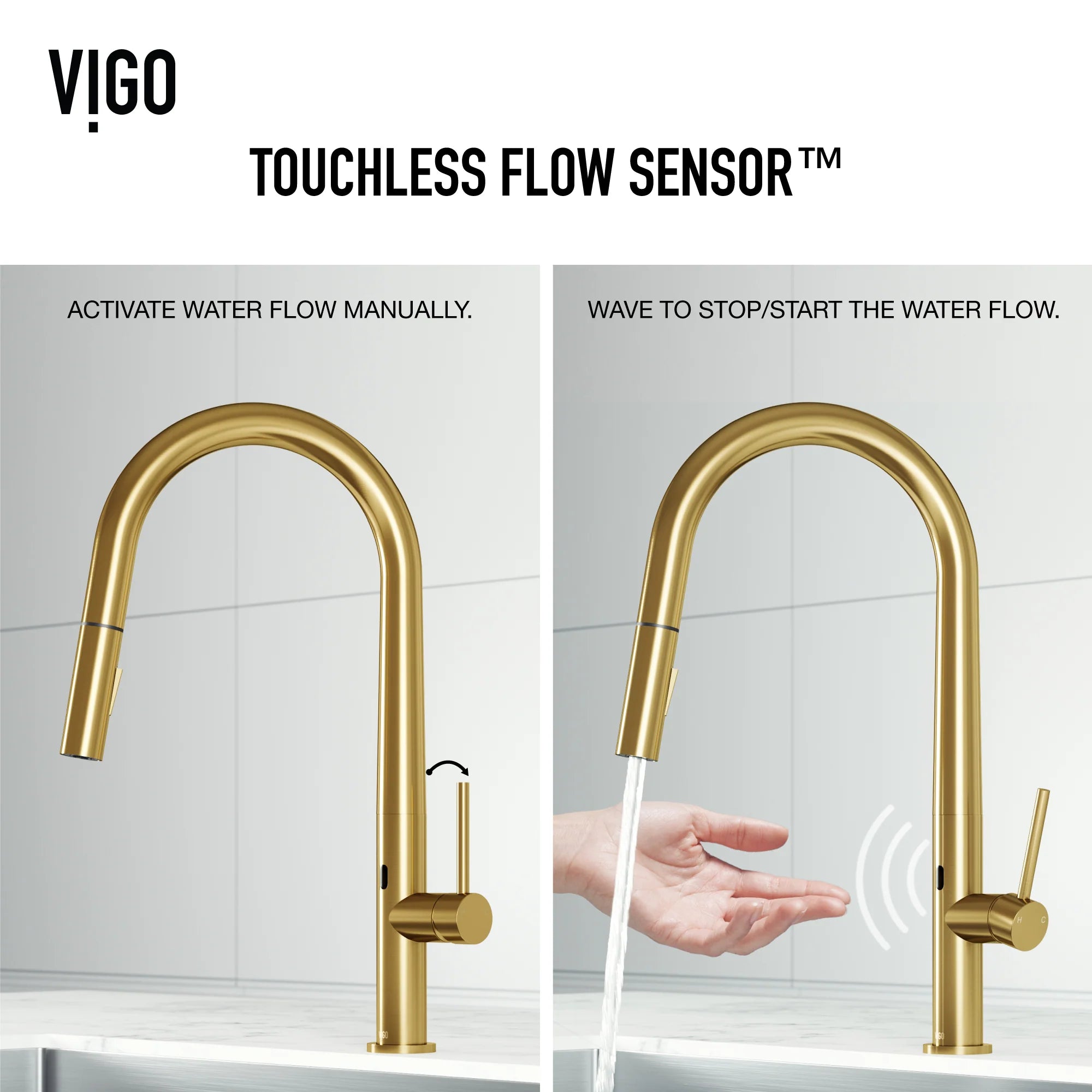 VIGO - Greenwich 18 in. Single Handle Smart Pull-Down Touchless Sensor Kitchen Faucet In Matte Brushed Gold Finish Model# VG02029MGS
