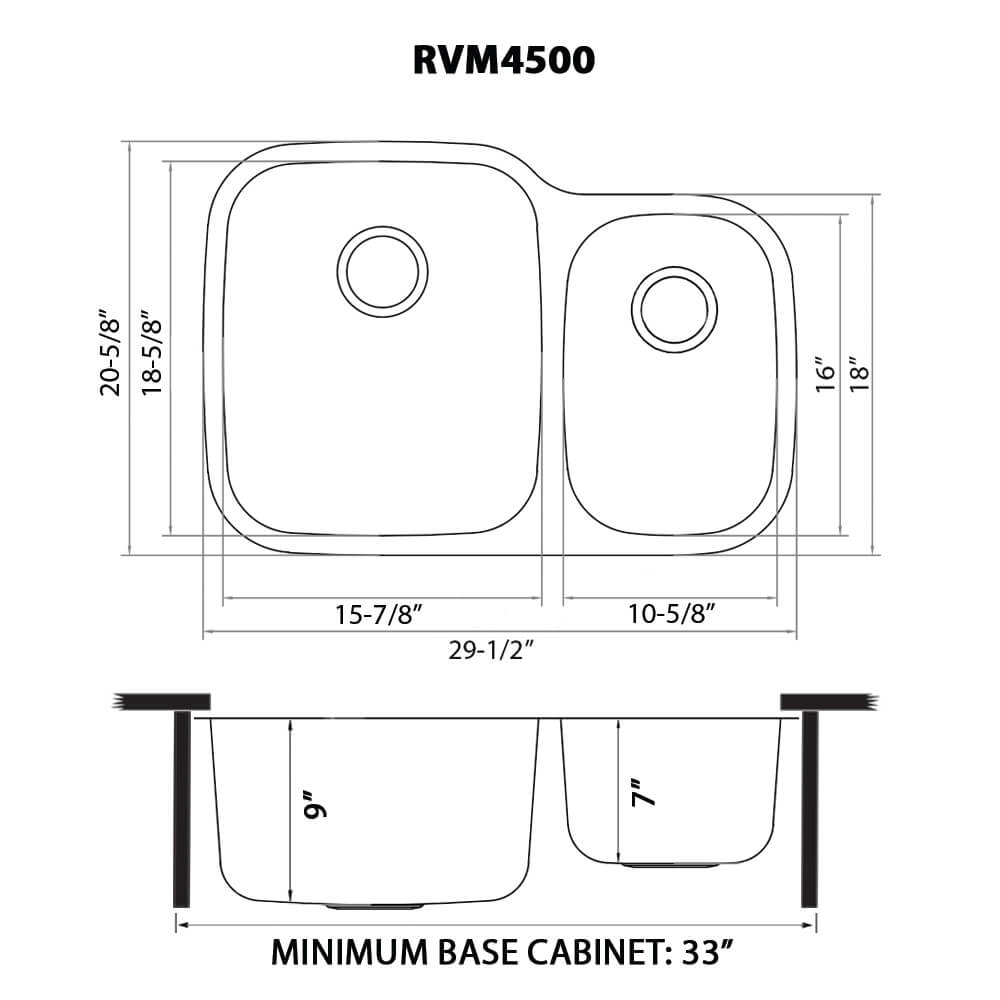 Parmi Model: RVM4500 Ruvati 29-inch Undermount 60/40 Double Bowl 16 Gauge Stainless Steel Kitchen Sink – RVM4500