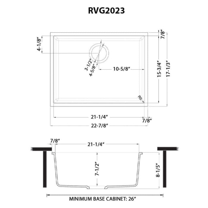 epiGranite Model: RVG2023WH Ruvati 23 x 17 inch Granite Composite Quartz Undermount Single Bowl Wet Bar Prep Sink – Arctic White Matte – RVG2023WH