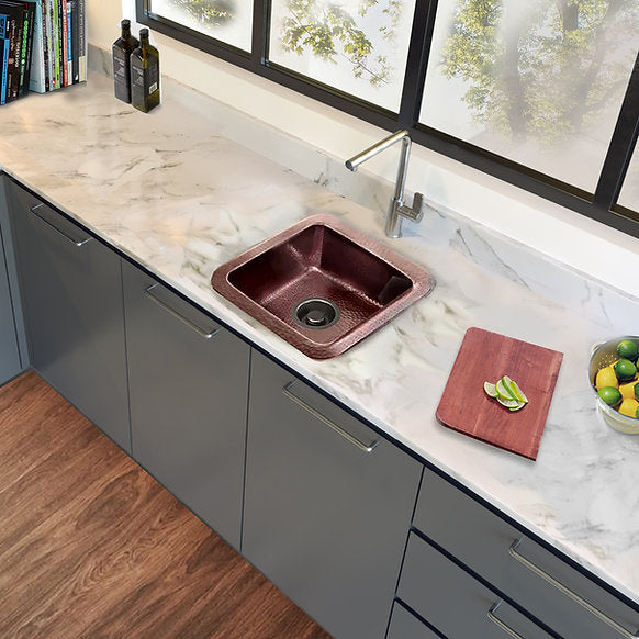 Nantucket Sinks - Hand Hammered Copper Square Dual Mount Bar/Prep Sink Model# SQRC-7PS