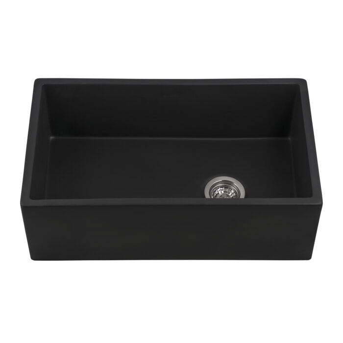 Fiamma Model: RVL4018MBK Ruvati 30-inch Matte Black Fireclay Modern Farmhouse Offset Drain Kitchen Sink Single Bowl – RVL4018MBK