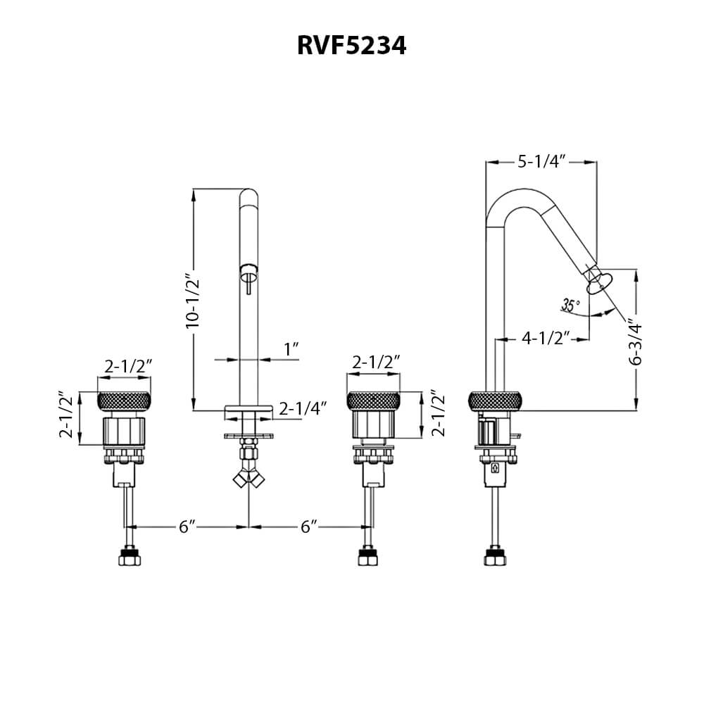 Chrono Model: RVF5234SG Ruvati Chrono Two Handle Watch Mechanism Luxury Widespread Bathroom Faucet in Brushed Gold- RVF5234SG