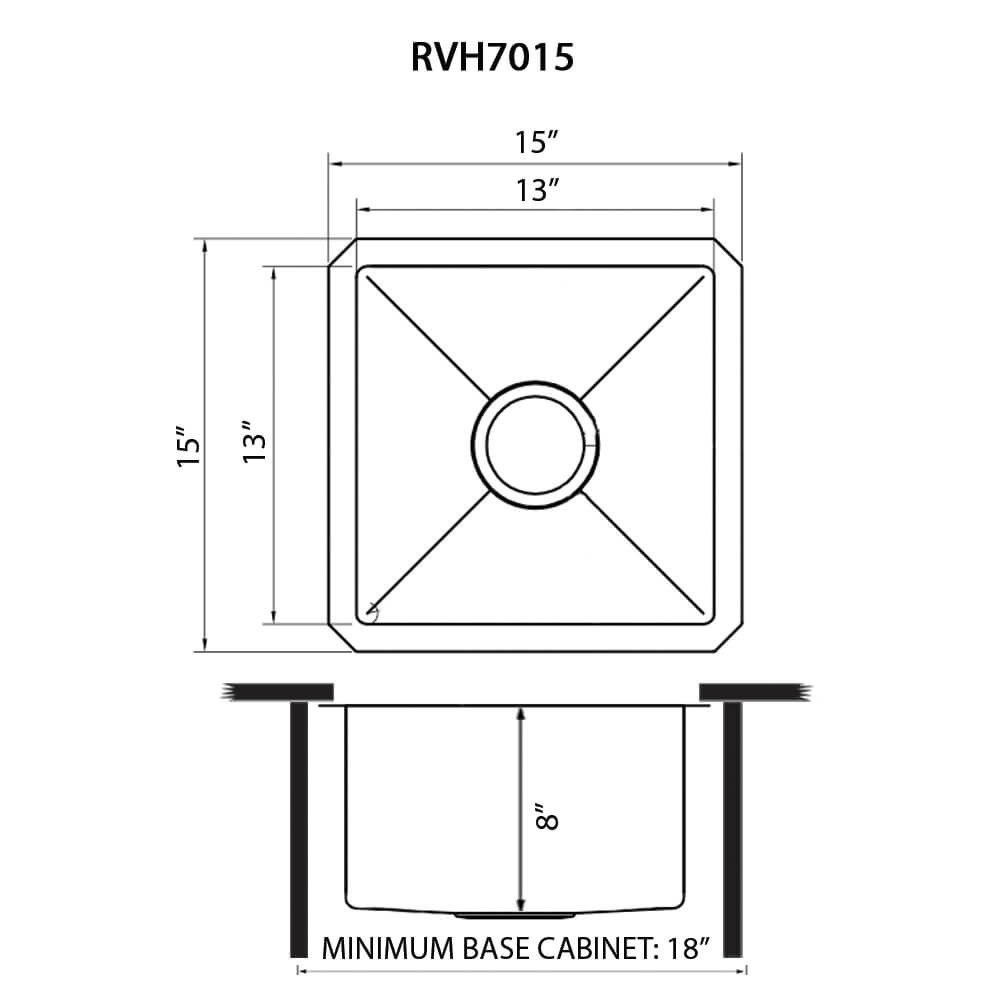 Gravena Ruvati 15" Undermount Bar Prep 16 Gauge Kitchen Sink Round Corners Stainless Steel Single Bowl – Model# RVH7015