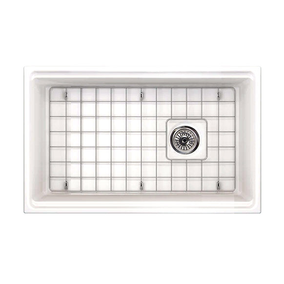 Nantucket Sinks - 30" Fireclay Reversible Workstation Farmhouse Fireclay Sink with Offset Drain and Accessories Model# T-PS30W