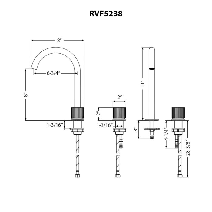 Fabio Model: RVF5238SG Ruvati Fabio Two Handle Widespread Fluted Knob Arc Round Neck Bathroom Faucet in Brushed Gold – RVF5238SG