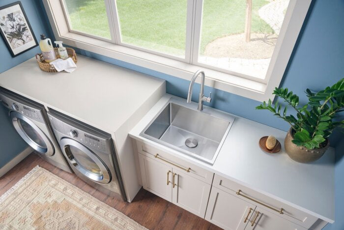Forma Pro Ruvati Top Mount Laundry Utility Sink 27" x 22" x 12" Rounded Corners Deep 16 Gauge Stainless Steel – Model# RVU6027