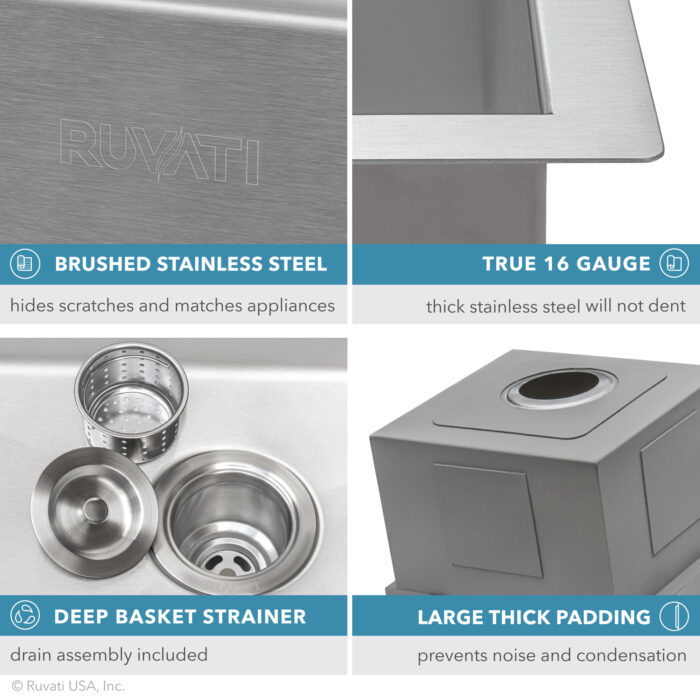 Merino Ruvati 21" x 20" Outdoor Workstation Sink T-316 Marine Grade Top Mount Stainless Steel BBQ – Model# RVQ5221