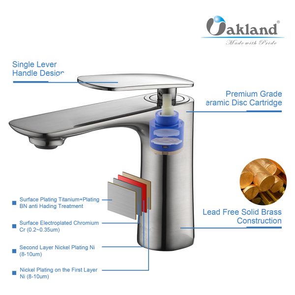 Oakland Single Handle Bathroom Sink Faucet with Pop Up Drain in Brushed Nickel Model# KSB1106BN