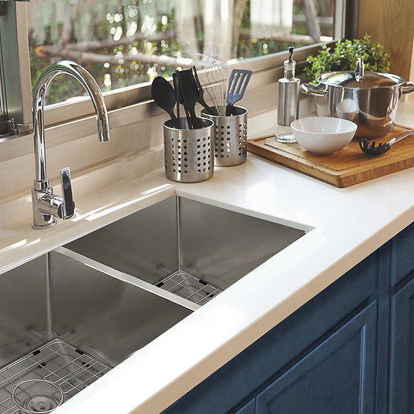 Nantucket Sinks - Small Radius Undermount Equal Double Bowl Stainless Steel Sink Model# SR3219-DE-16